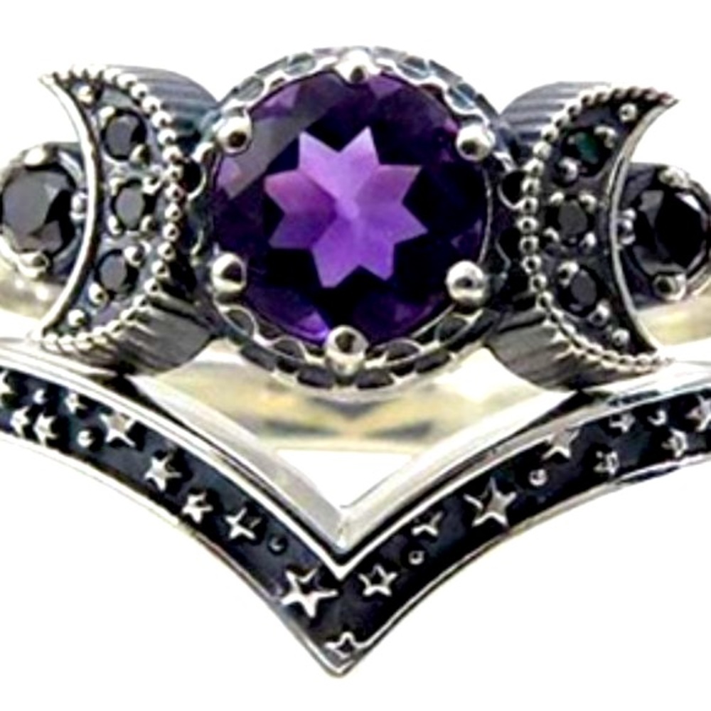 💜Purple Amethyst 3 Moon Ring New